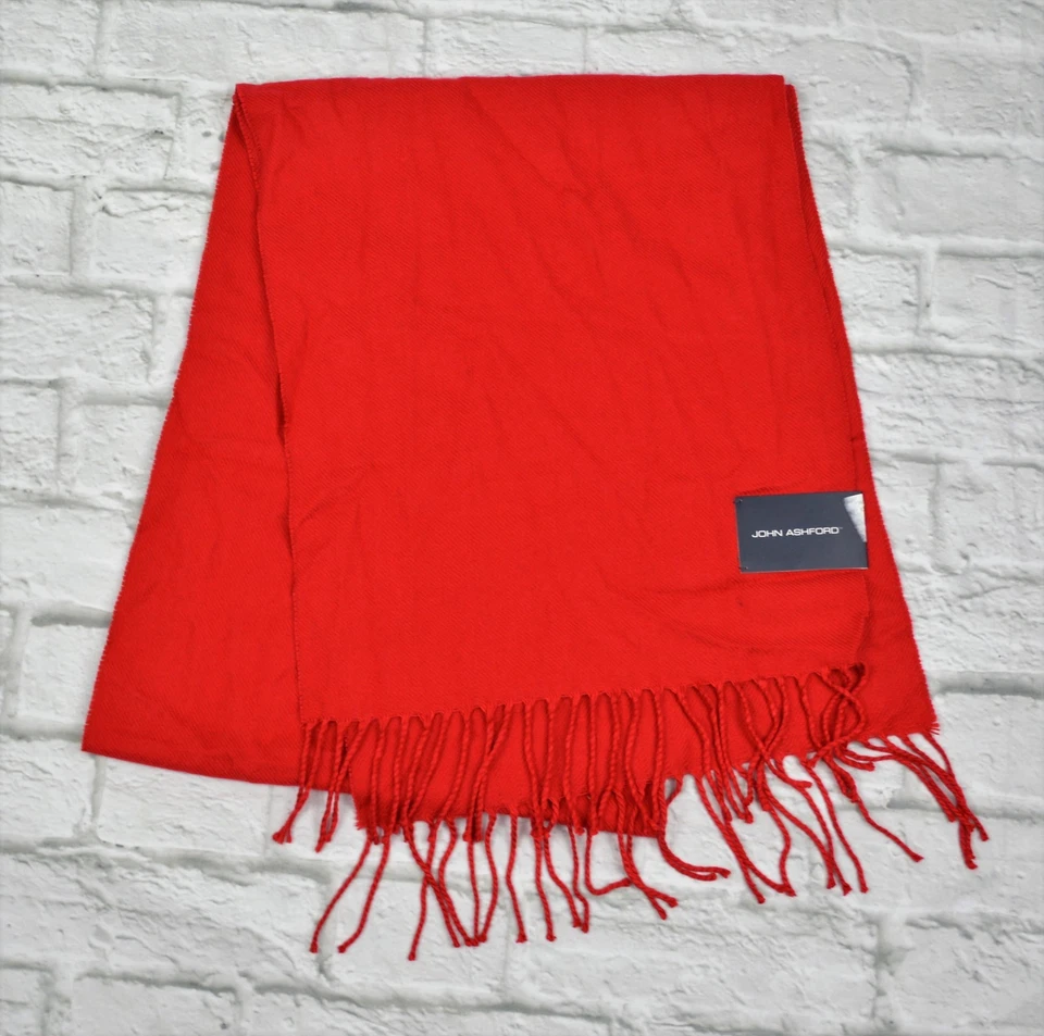 John Ashford Men's 13"X70" Scarf Fringe Wrap 100% Acrylic Red Solid Great Gift - Image 1 of 4