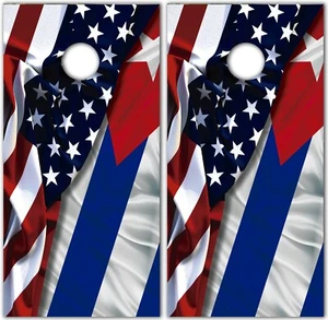 Cuba and USA Flag Wraps for Cornhole Boards Skin Vinyl Decal For Game KA1175 - Picture 1 of 12