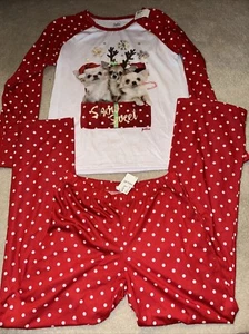 NWT Justice- 2 piece PJ' Sleepwear set girls sz 14 Red Dog Christmas Snow Sweet - Picture 1 of 4