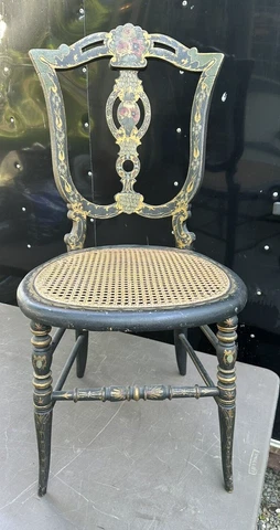 Antique Victorian Paint Decorated Vanity Boudoir Chair Cover