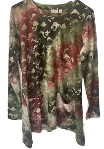 LOGO by Lori Goldstein Watercolor Print Ivy Green And Maroon. Size: M. NWT - Picture 1 of 6