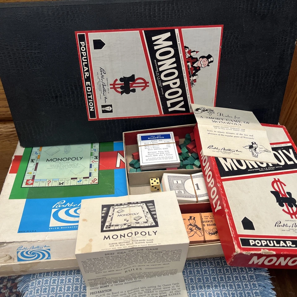 Vintage 1954 Monopoly Popular Edition Wooden Pieces Parker Brothers Manual Lot - Image 1 of 4