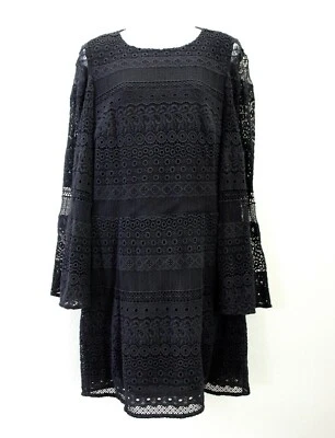 Rebecca Minkoff Lace Eyelet Sheer Slit Flared Sleeves Dress Black Size 10 - Image 1 of 4