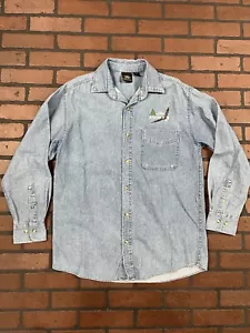 Vintage Prairie Mountain Long Sleeve Denim Shirt Embroidered Alaska Eagle Small - Picture 1 of 7