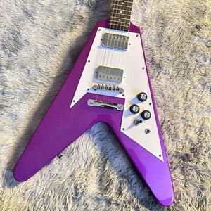 USA Ship Purple Flying V Electric Guitar HH Pickups White Pickguard Free Ship - Picture 1 of 10