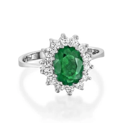 2.35 Ct Natural Emerald Diamond Engagement Awesome Ring 14K Solid White Gold - Image 1 of 4