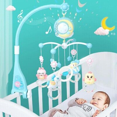 Blue Baby Music Crib Bed Bell Crib Moving Moon And Star Dream Lights Lullaby Toy • 15.50£