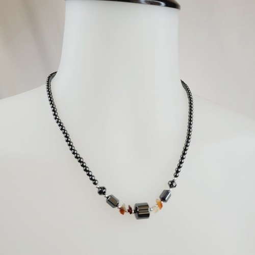 VETEMENTS Collana bigiotteria moda perline ematite nera 18" chiusura artiglio aragosta classica