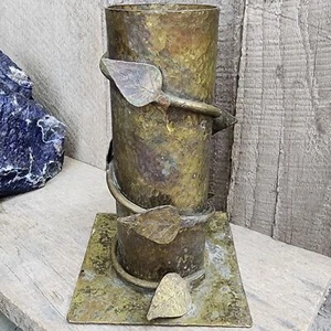 Vintage Hammered Brass Trench Art Shell Casing Vase w/ Ivy Vines & Leaves - Picture 1 of 6