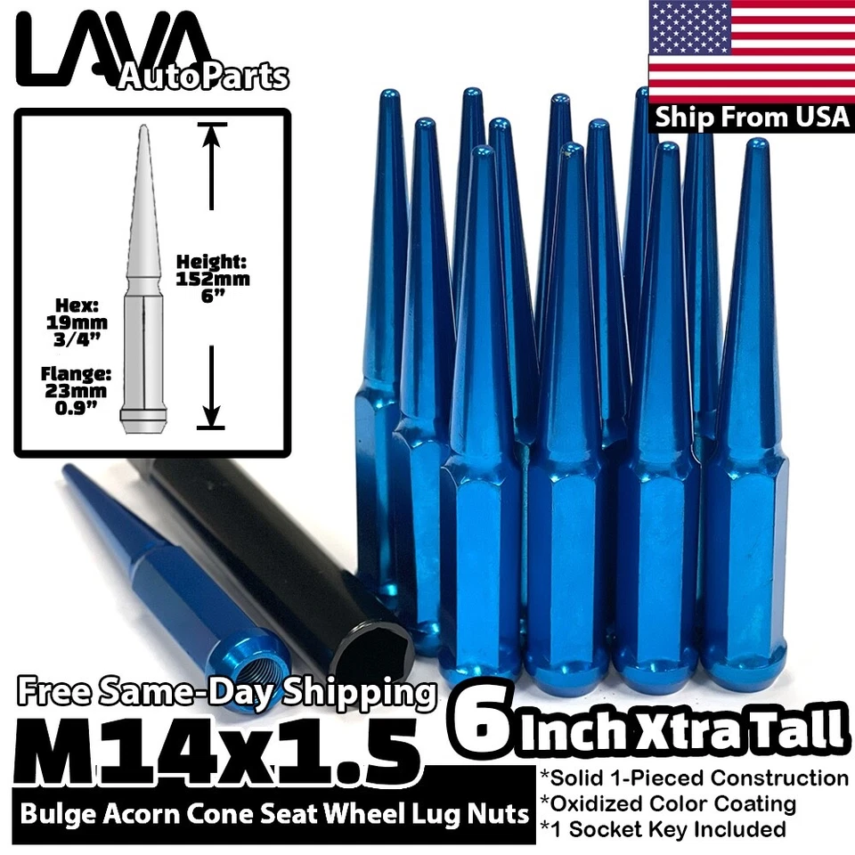 Tuerca de clavo 24x 6" azul 14x1,5 apta para Chevy Silverado1500 Tahoe Suburban Traverse Foto 1 de 4