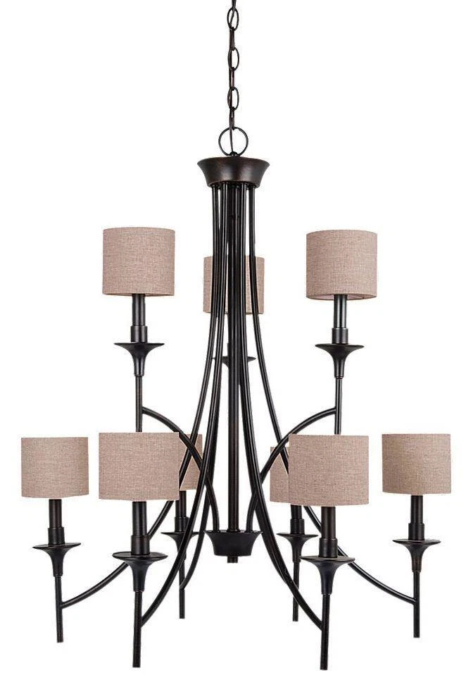 Lámpara de araña Sea Gull Stirling 30" 9 luces Burnt Sienna con lino beige, 31952-710 Foto 1 de 1