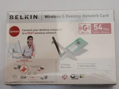 Belkin 54 Mbps 2.4 GHz Wireless G Desktop Network Card F5D7000 NEW! - Image 1 of 2