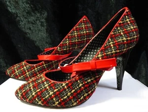 Killah - Miss Sixty Rojo Negro Retro Tela Rockabilly Zapatos Tacón Alto UK 4 EU37 - Imagen 1 de 12