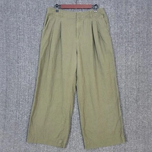 Gap Pants Womens 12 Olive Green High Rise Linen Blend Wide Leg Baggy Trouser - Picture 1 of 14