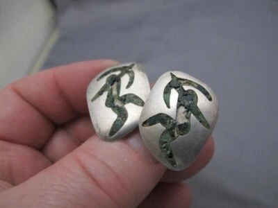 Abotoaduras vintage mexicanas prata - pedra arqueiro incrustado - COMO ESTÁ - Imagem 1 de 4