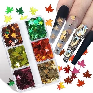 6 Gitter Herbst Nail Art Sticker Aufkleber Ahornblätter Nagel Pailletten 3D Nagel Glitzer - Bild 1 von 7