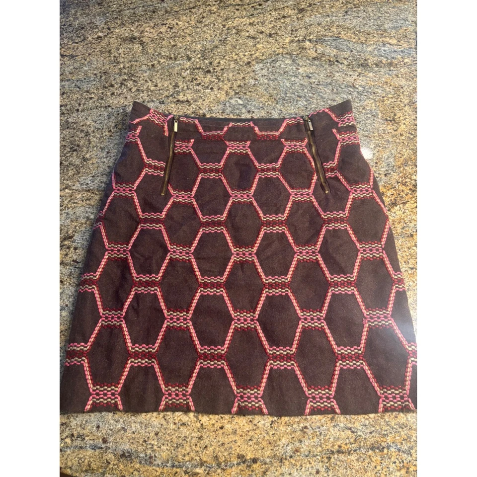 Beth Bowley мини юбка геометрический принт коричневый розовый молнии акценты размер 6 шерсти - Изображение 1 из 4
