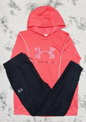 Girls Under Armour Pink Hoodie & Dark Gray Pants Set Sz/ Large (14-16) - Image 1 of 4
