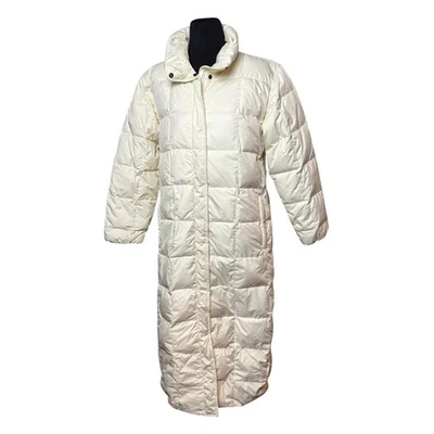 Lands' End Down Coat SZ M Long Puffer Ivory White Hooded Zip Goose Down 45” M - Image 1 of 4