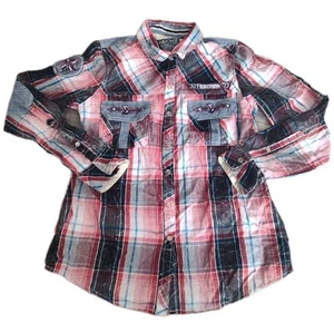 Affliction Pearl Snap Button Up Shirt Plaid Womens L Black Premium Limited Ed - Picture 1 of 20