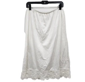 Vintage Vassarette Nylon Half Slip Skirt Ivory White Slit Lace Elastic Waist LRG - Picture 1 of 15