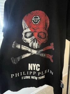 Philipp Plein Men Skull Rhinestones I Love New York Tee Shirt - Picture 1 of 6