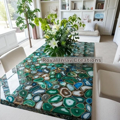 Green Agate Table Top: Handmade Natural Stone Decor - Image 1 of 4