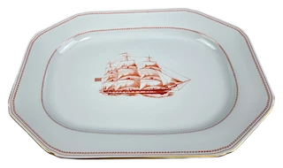 Spode Trade Winds Red Platter Oval Serving Tray 16" VTG Green Mark W128 England - Image 1 of 4