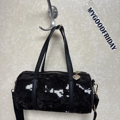 Bolso Bandolera Juicy Couture Queen Everything Negro Regaliz Lentejuelas Mini Barril Foto 1 de 4