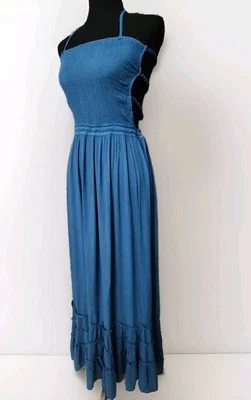 Maxi Vestido Mediano Niveles Halter Boho Festival Volantes Cottagecore Coqueta M Foto 1 de 4