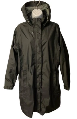 Abrigo de lluvia LL BEAN GORE TEX para mujer con capucha en L empaquetable polizón negro de nailon con cremallera hasta la rodilla Foto 1 de 4