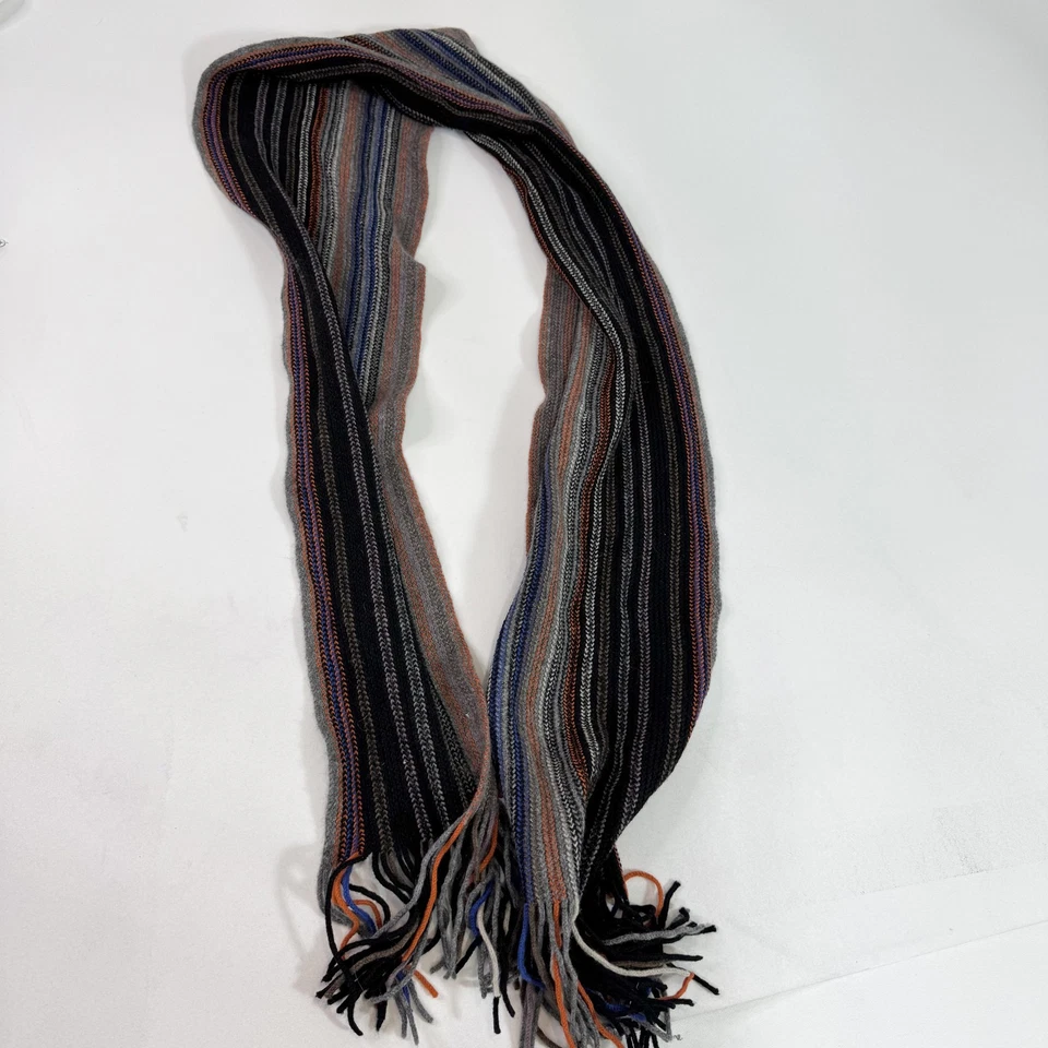 William Brunton Hand Knits Scarf Pure Lambswool Made Scotland Striped Fringe - Image 1 of 4