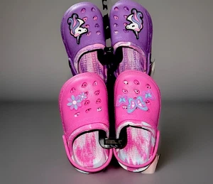 Butterfly & Unicorn Toddler Sz 7 Clogs New Lot of 2 Purple And Pink Adorable Set - Picture 1 of 15