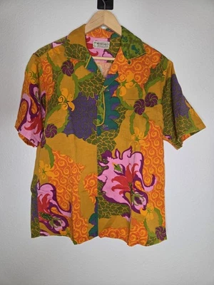 1970’s Waltah Clarke’s Loud Floral Multicolor Loop Collar Hawaiian Shirt Vintage - Image 1 of 4