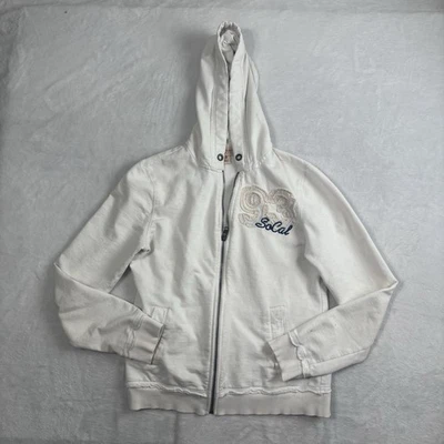 Y2K Mossimo Supply Co 93 SoCal White 全拉链长袖连帽衫女式 M 色 — 第 1/4 张图片