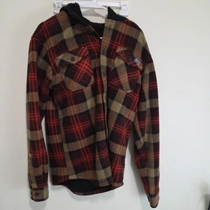Hawke & Co Men's Size L Hooded Sweater Jacket Black & Red Flannel Fleece Lined - Picture 1 of 4
