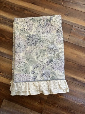 Jessica McClintock DOBLE Encaje con Volantes Floral Sábana Plana Crema Verde Lavanda Foto 1 de 4