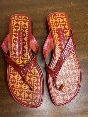 Chanclas Saks Fifth Avenue trenzadas de cuero rojo talla 8 Foto 1 de 4