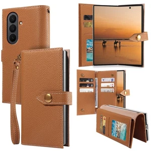 Luxury Genuine Leather Wallet Case 9 Card Slots for Samsung - Picture 1 of 14