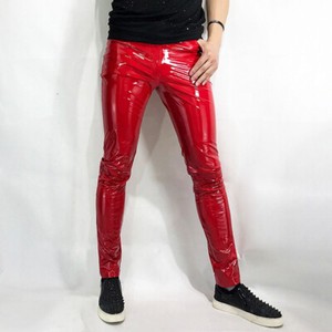 Faux Leather Red Pants for Men for sale 