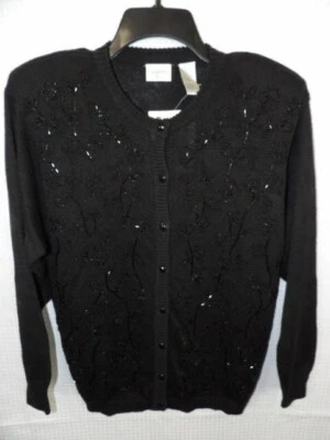 Vintage Jaclyn Smith Black Beaded Button Front Cardigan Sweater NWT Size Small - Image 1 of 4
