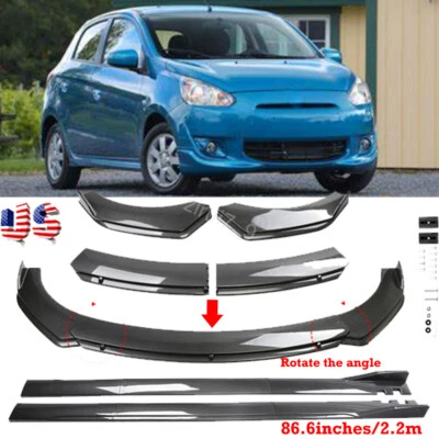 For Mitsubishi Mirage Lancer Carbon Style Front Bumper Lip Splitter Side Skirts - Image 1 of 4