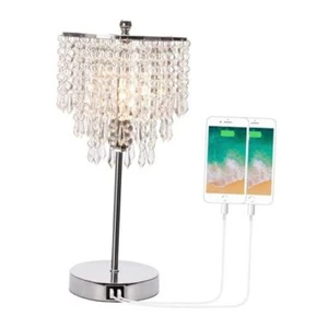 Touch Control Crystal Table Lamp with Dual USB Charging Ports, 3-Way Silver - Picture 1 of 7