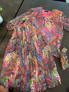 Vintage 80s Diane Freis Abstract Blouse and Skirt Set Size M/L Mini Pleats Pink - Picture 1 of 17