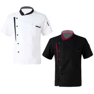 Men's Chef Coat Short Sleeve Button Down Restaurant Kitchen Uniform Tops Blouses - Picture 1 of 22