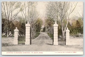 Ft Scott Kansas~National Cemetery Entrance~Gravestones on Both Sides~c1910 - Picture 1 of 2