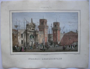 Venedig Eingang Arsenale Orig Farblithografie P. Chevalier nach Canal um 1840 - Picture 1 of 2
