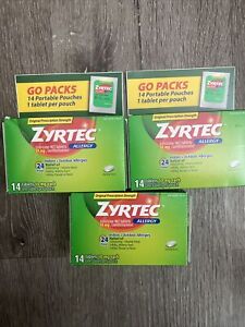 3 Pack Zyrtec Allergy Go Pack Travel 14 Tabs, 10 Mg Cetirizine Exp 08/24,2025