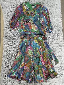 Diane Freis Georgette Toprock 2-teiliges Set lebendig mehrfarbig plissiert Vintage - Bild 1 von 14