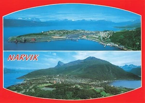 Cartolina d'epoca aerea Narvik in estate Norvegia Porto Ofotfjorden - Foto 1 di 2